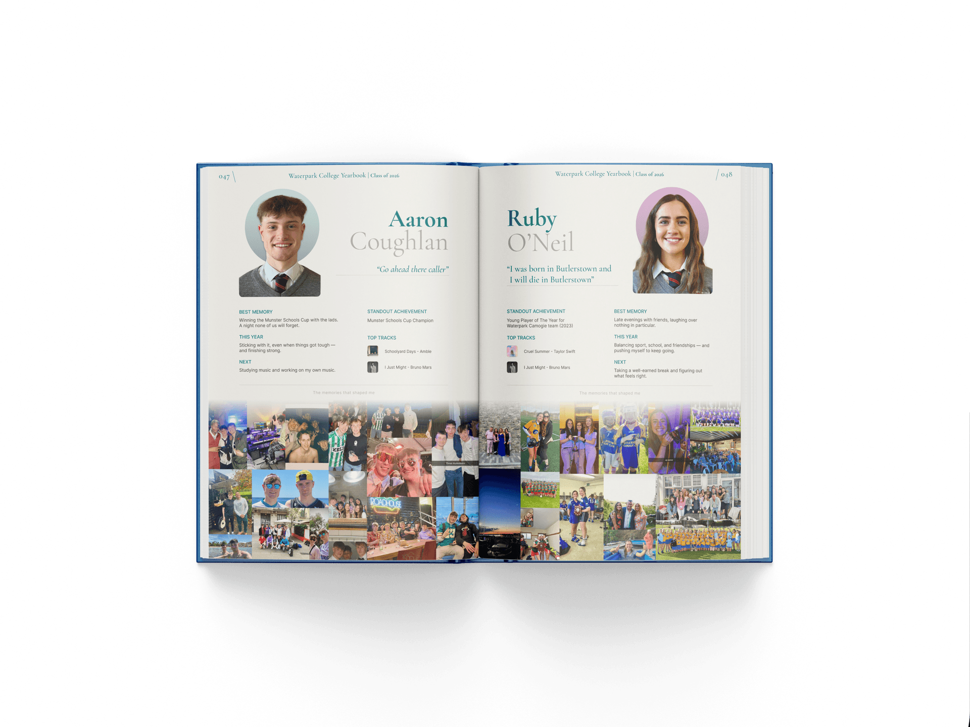 Signature layout — AerEthos yearbook open spread