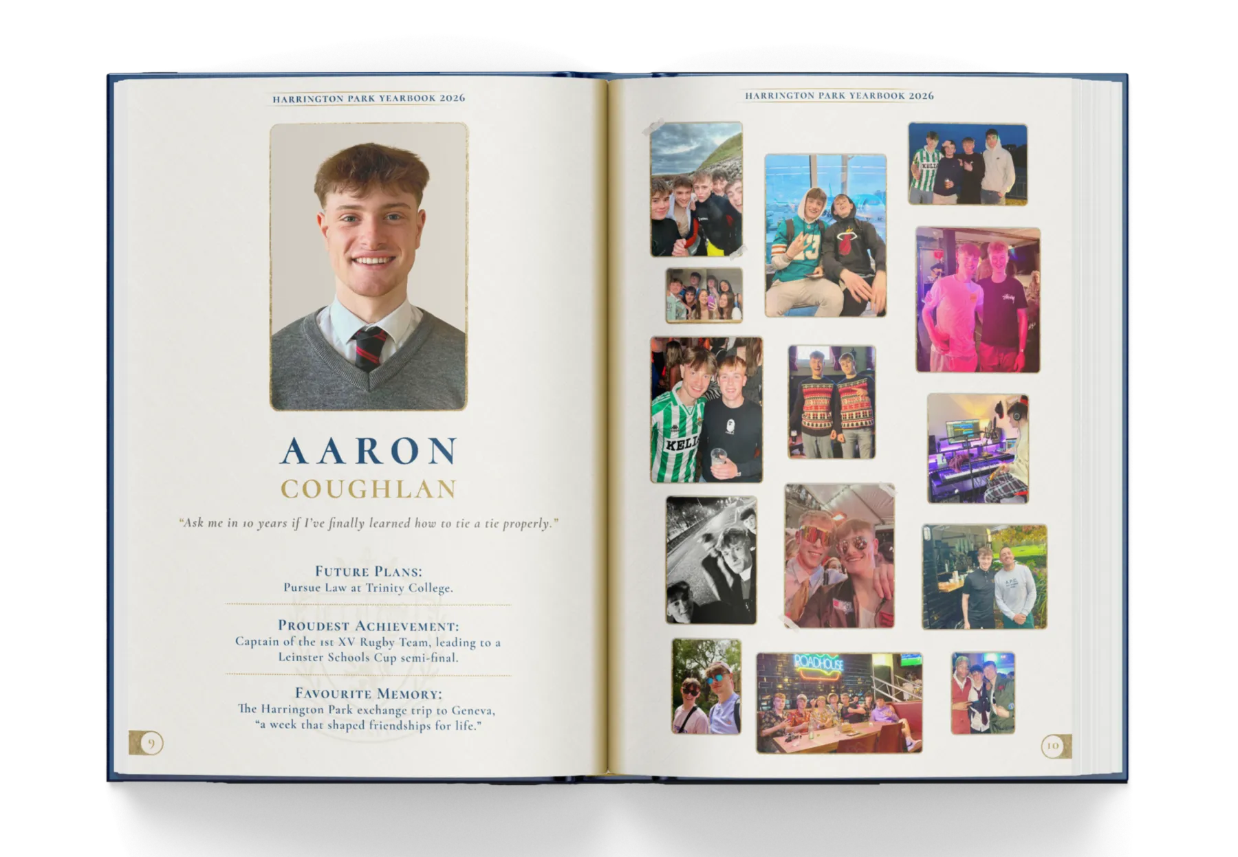 Legacy layout — one student per full spread with a dedicated photo page