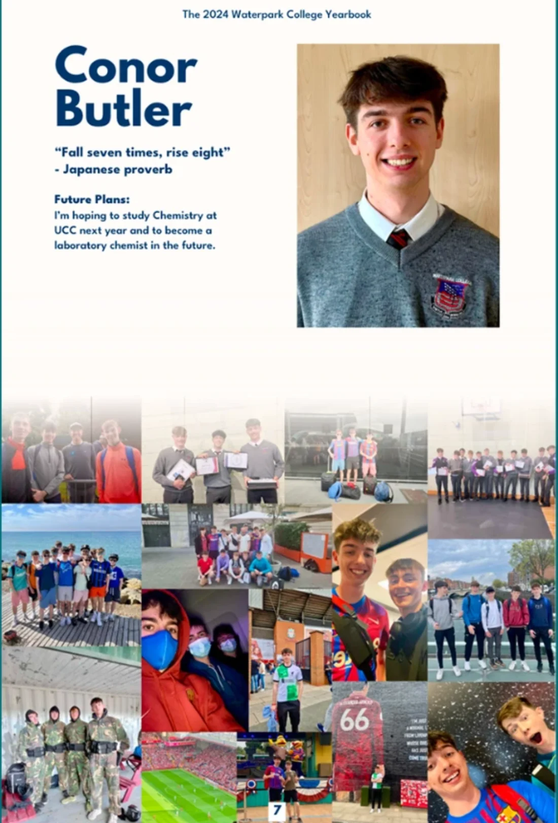 A student page from the 2024 Waterpark College yearbook