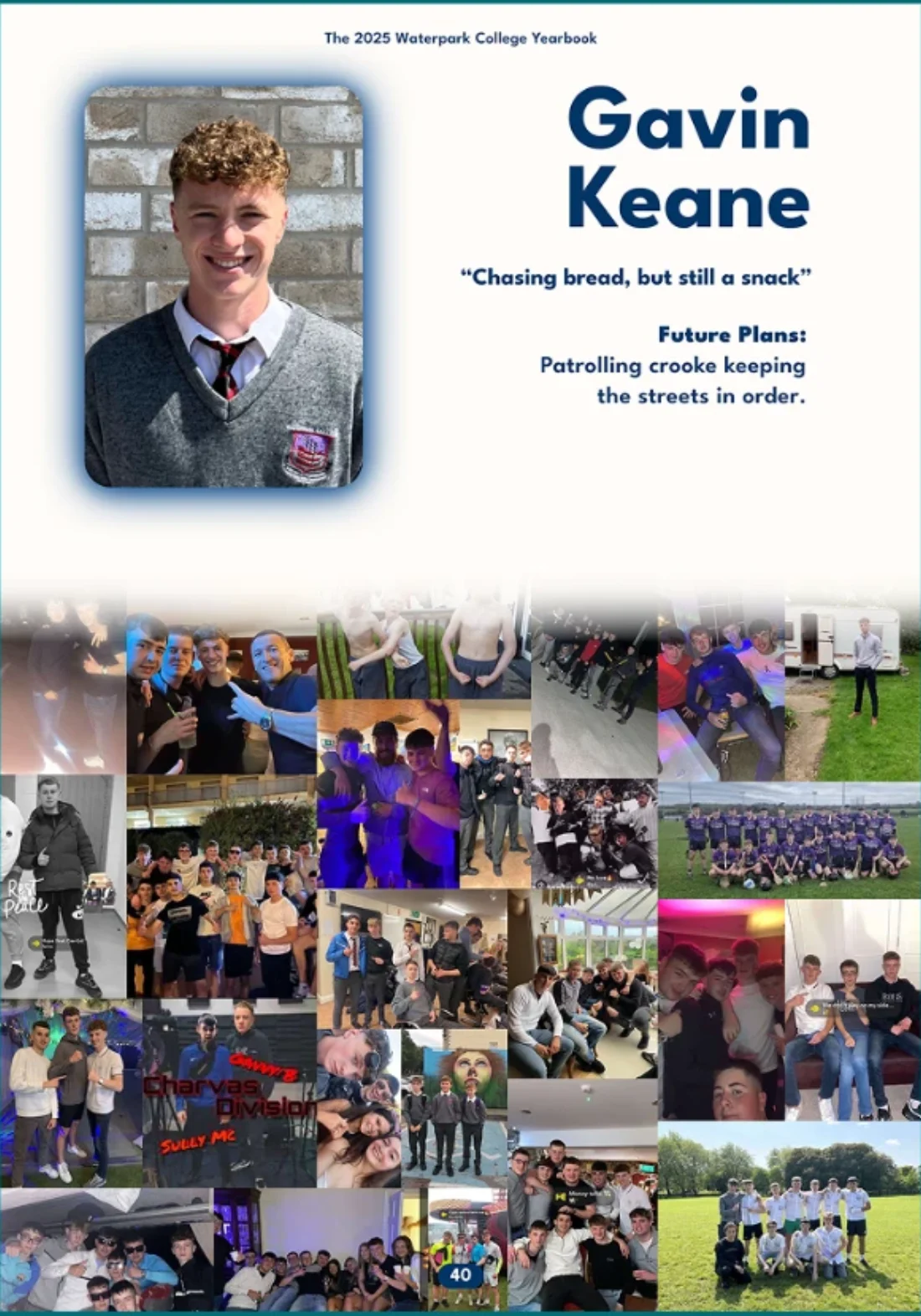 A student page from the 2025 Waterpark College yearbook