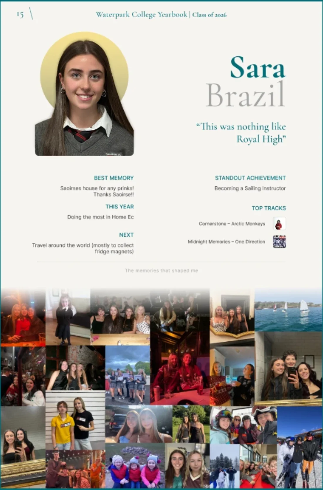 A student page from the 2026 Waterpark College yearbook