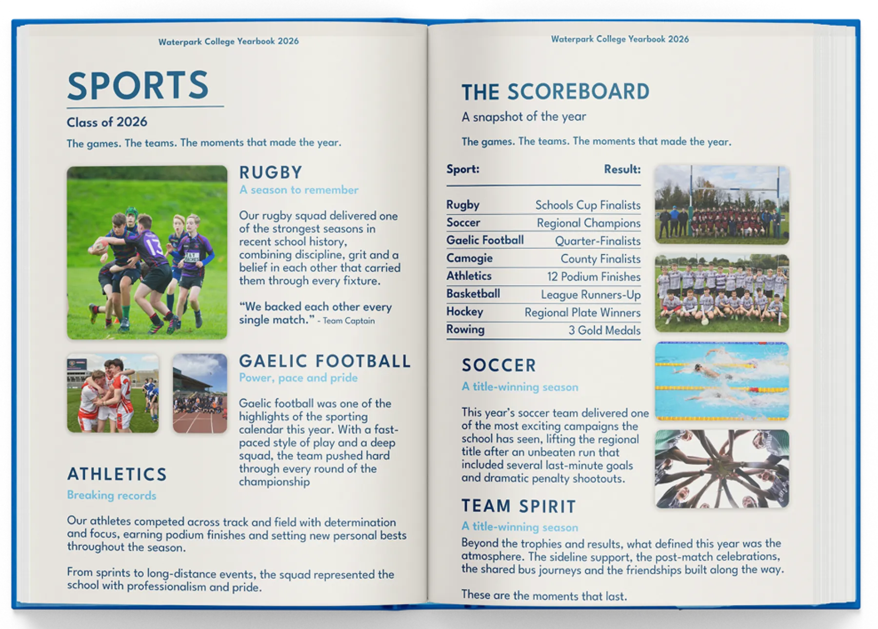 A Waterpark College yearbook sports spread
