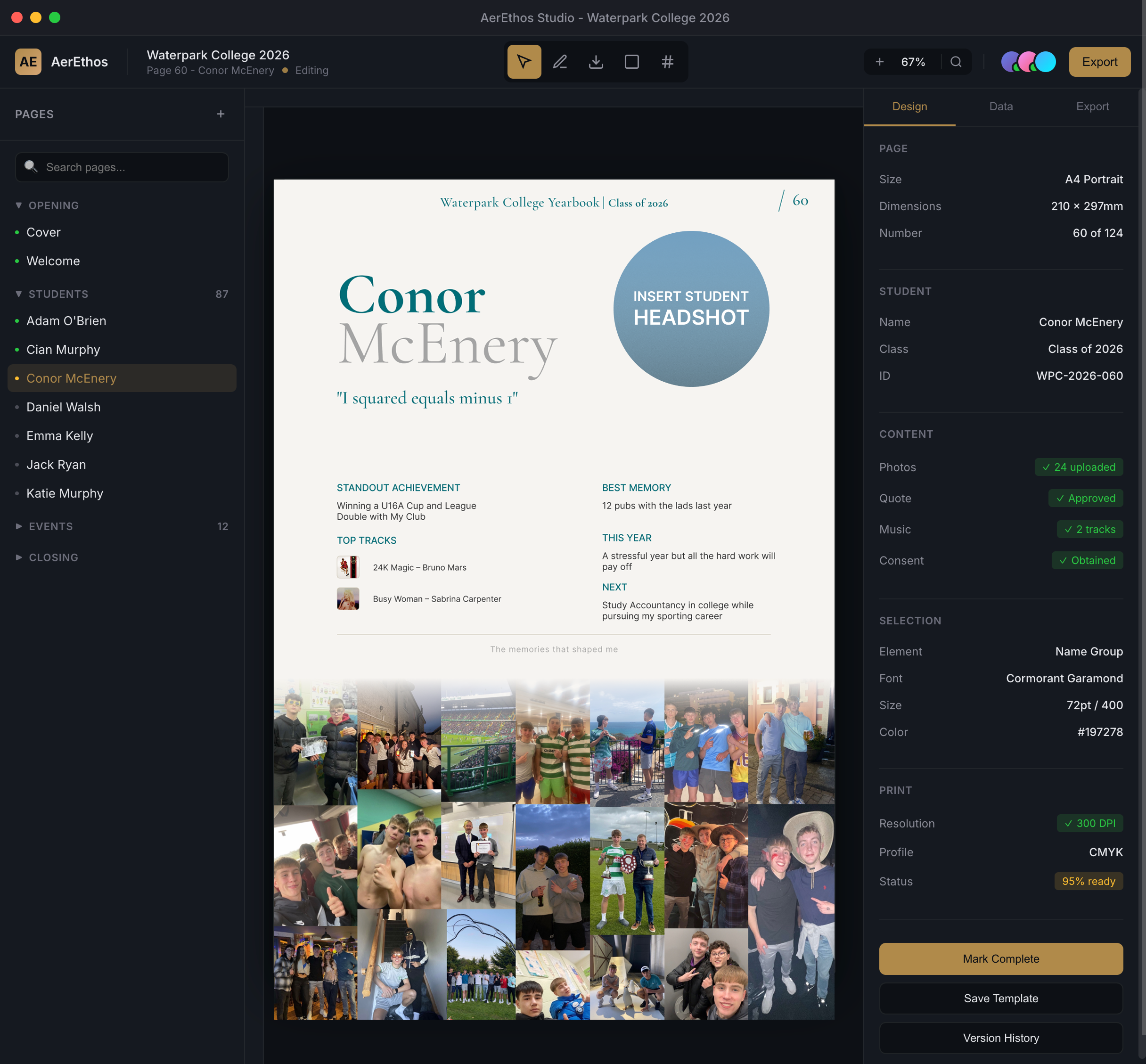 AerEthos Studio — proprietary yearbook design platform